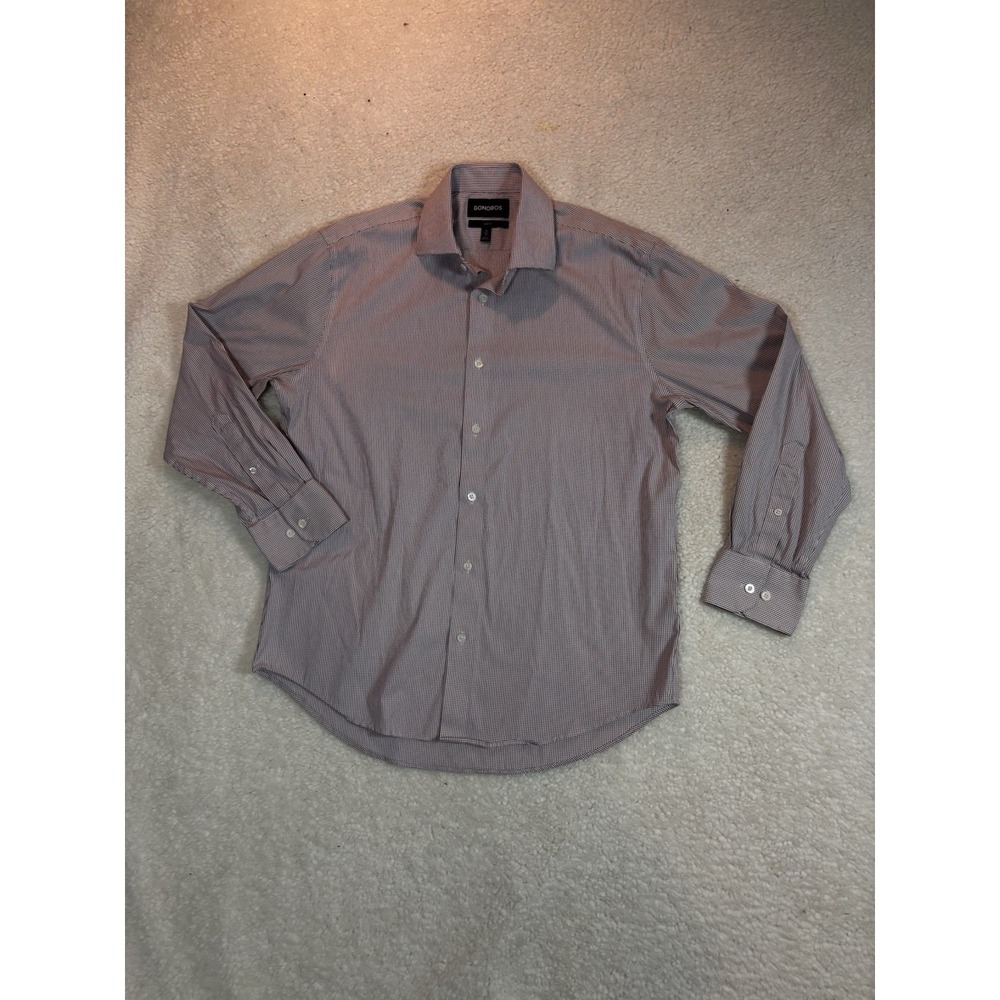 Bonobos Men's Burgundy Mini-Check Dress Shirt Size 16/33 Slim